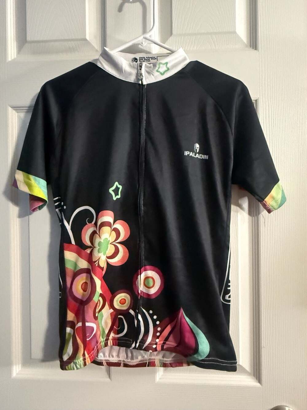 IPALADIN Women's Floral Pop Short Sleeve Cycling Jersey Black Size L